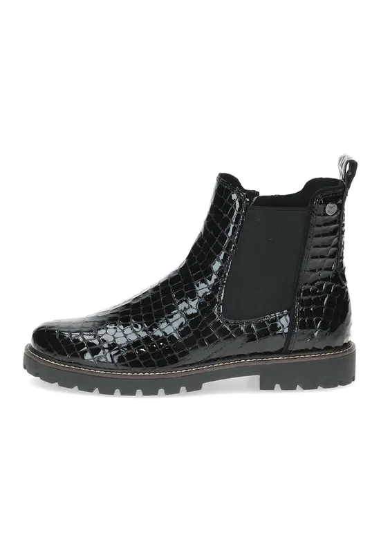 Ghete din piele cu model crocodil si segment din material textil - Negru stins