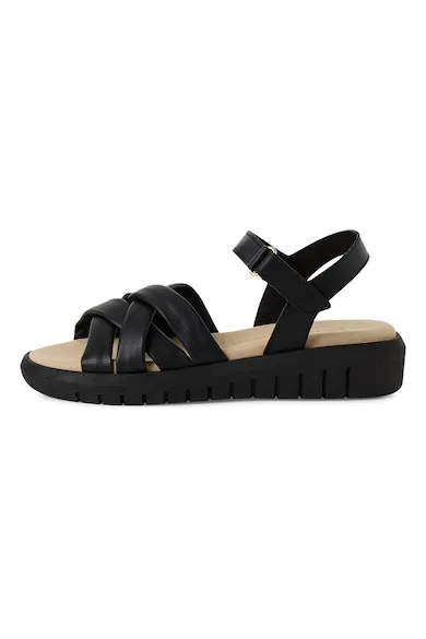 Sandale wedge din piele - Negru