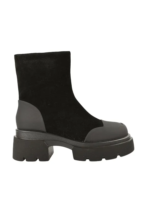 Ghete din piele si piele intoarsa - cu toc masiv - Negru