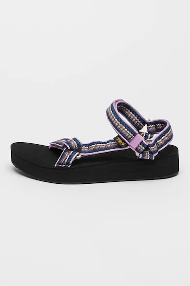 Sandale wedge cu velcro - Negru/Albastru inchis/Lila