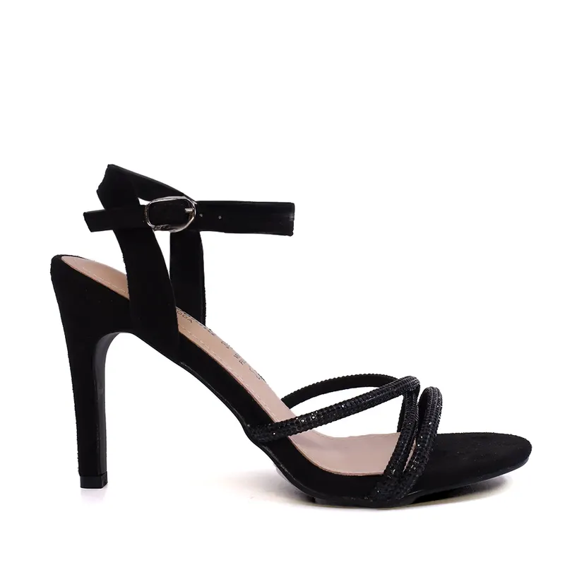 Sandale femei Solo Donna negre cu toc înalt și ștrasuri 2547DS9095N