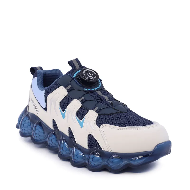 Sneakers baieți bleumarin din piele și material textil 3791MP014BL — imaginea 2
