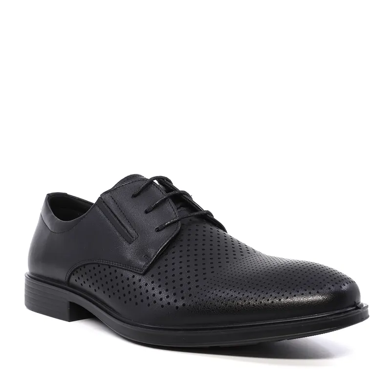 Pantofi derby bărbați negri din piele cu perforații 3859BPF437N — imaginea 2