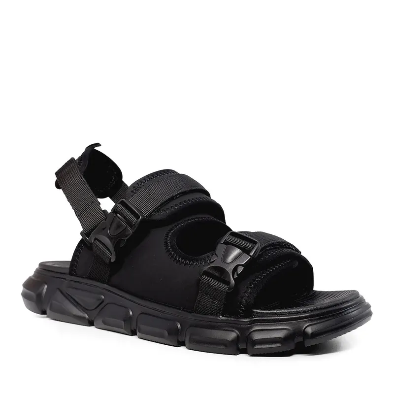 Sandale bărbați negre din piele 3857BS459N — imaginea 2