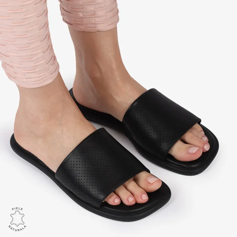 PAPUCI DAMA DIN PIELE NATURALA CU TALPA JOASA CRL1426 NEGRU