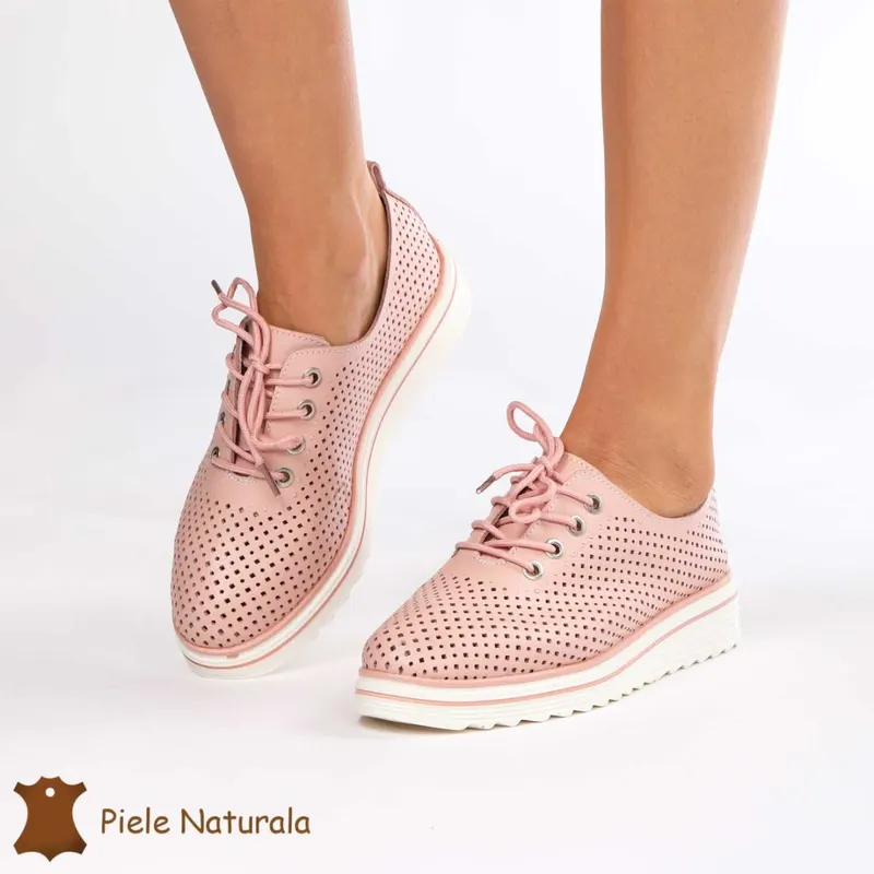 Pantofi casual dama din Piele naturală CRL0113 ROZ