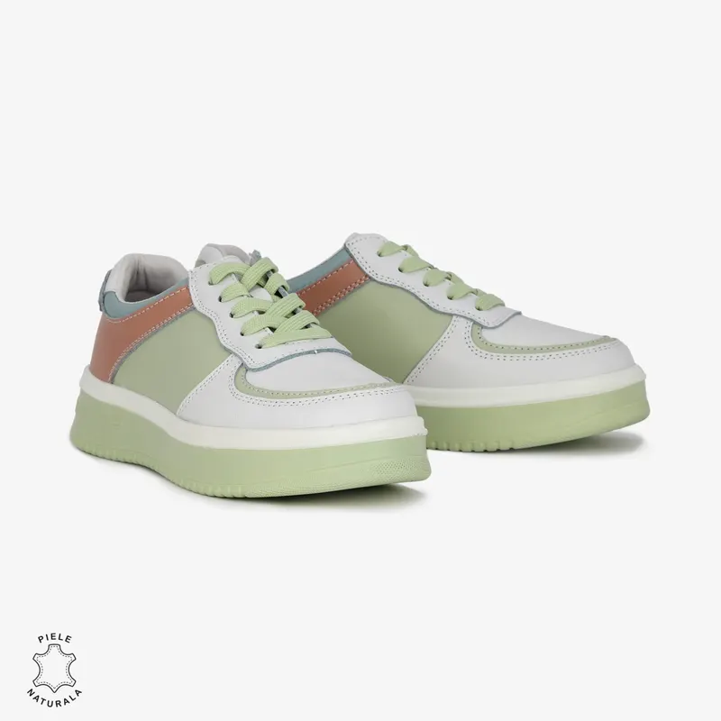 Pantofi Casual de dama din Piele naturala Multicolor cu design special CRL0519 ALB CU VERDE