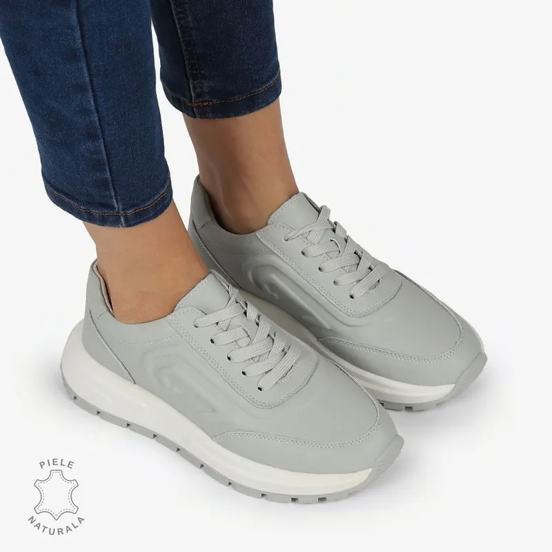 Pantofi casual piele naturala CU MODEL LATERAL CRL1304 GRI