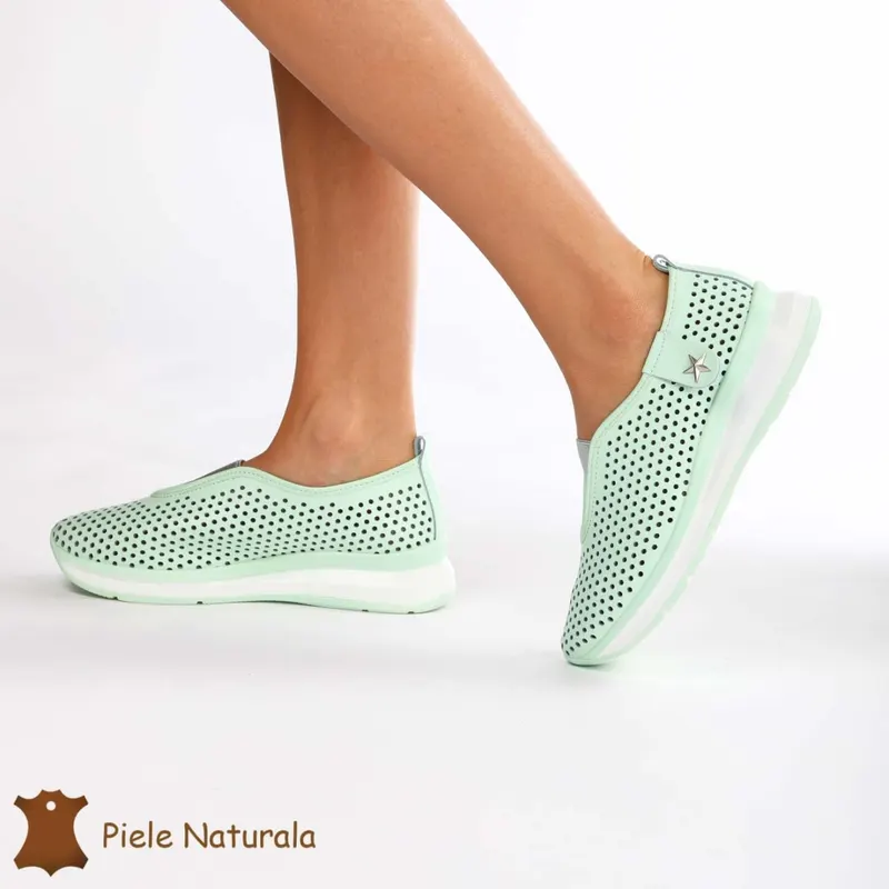 Pantofi Perforati Dama Piele naturală CRL0098 VERDE