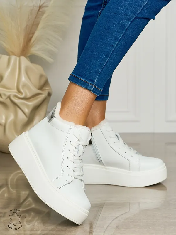 Ghete dama din Piele Naturala IMBLANITE CRL1465 ALB