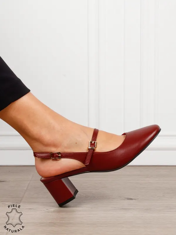 Pantofi dama eleganti cu toc gros si inchidere dubla CRL1608 BORDO