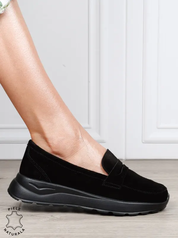 Mocasini dama din piele naturală confortabili și versatili CRL1815 NEGRU