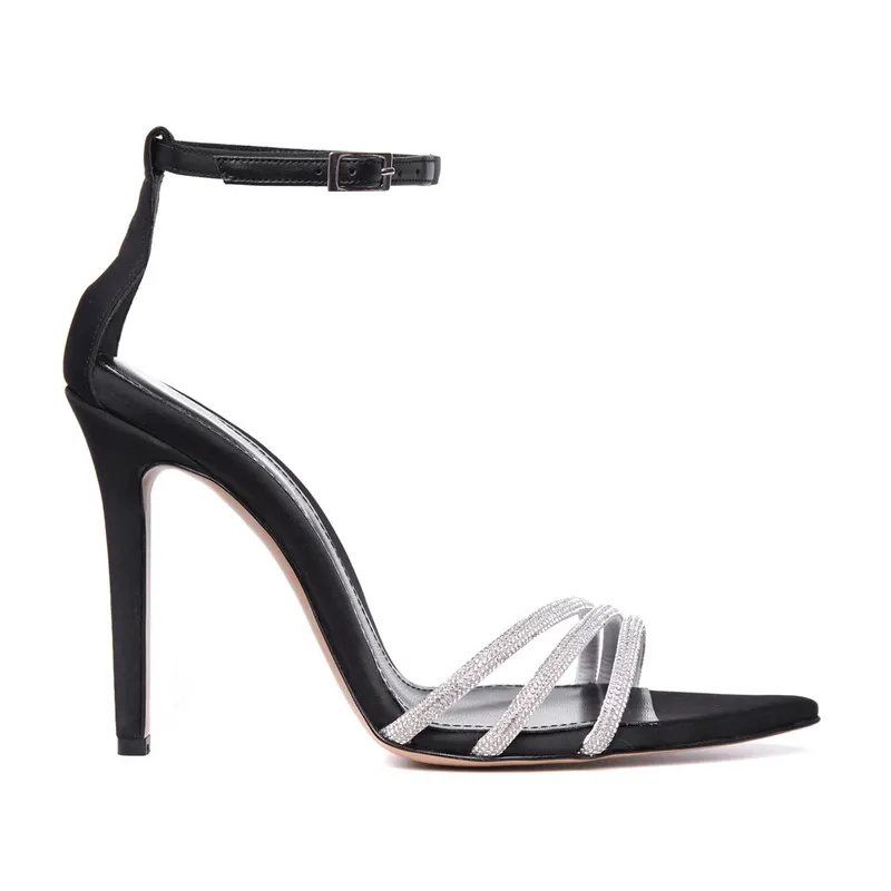 Sandale Aida Satin, Varf Ascutit, Negru/Alb