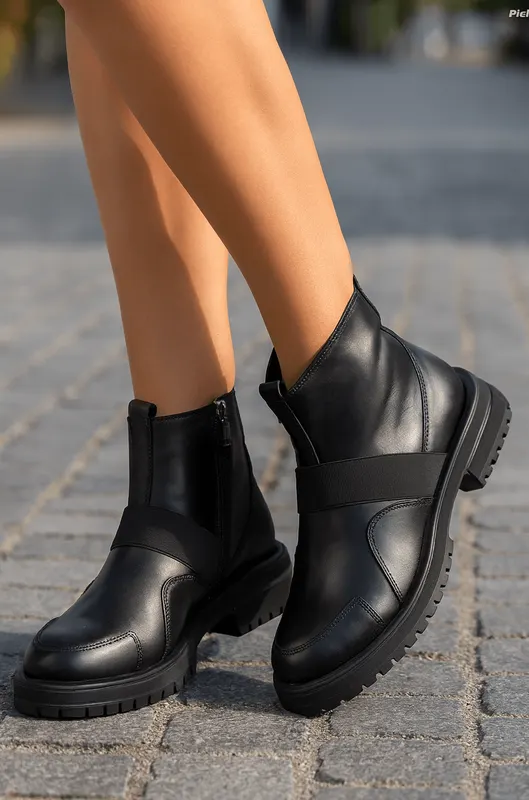 Ghete Casual de Dama din Piele Neagra cu Fermoar - ANTO