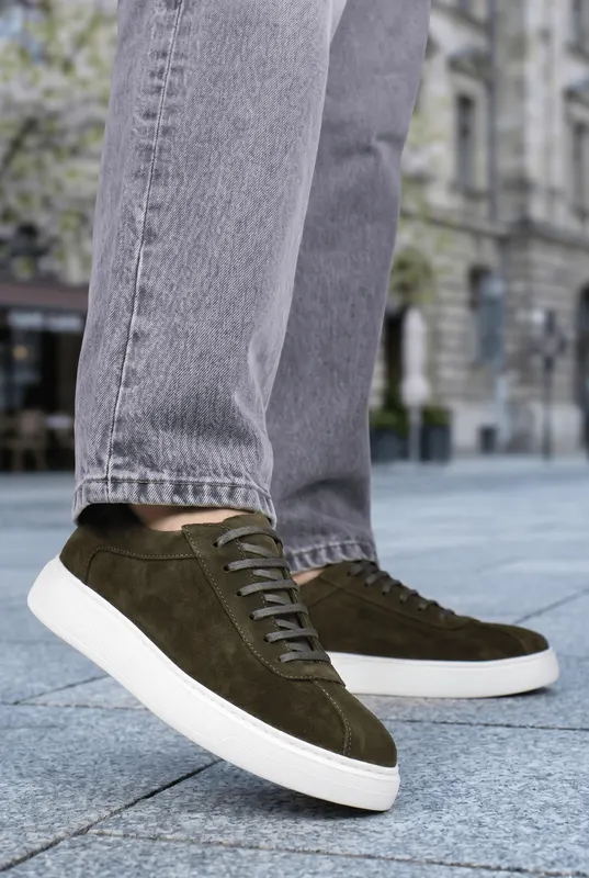 Pantofi Casual din Piele Intoarsa Verde cu Siret - FYLL GREEN