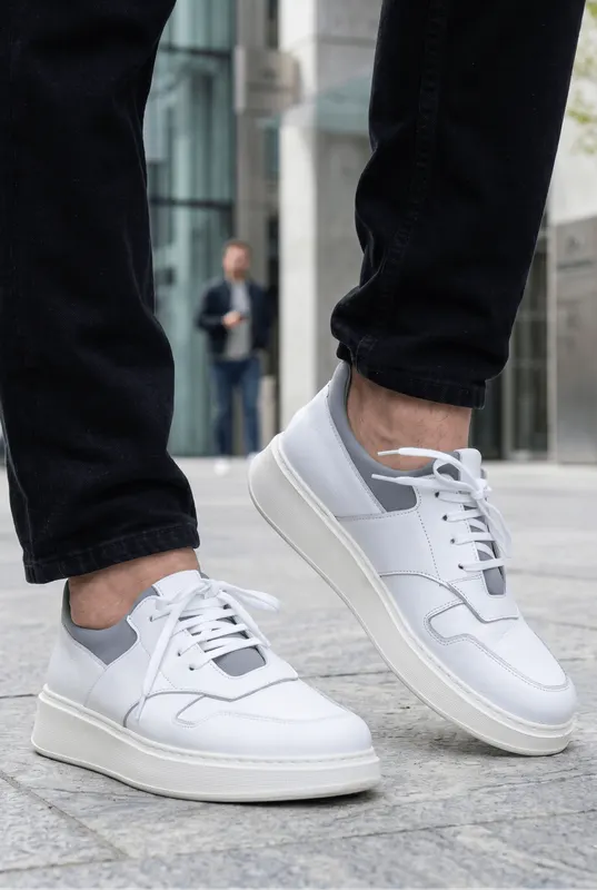 Sneakers din Piele Albi cu Strech - DAVIY WHITE