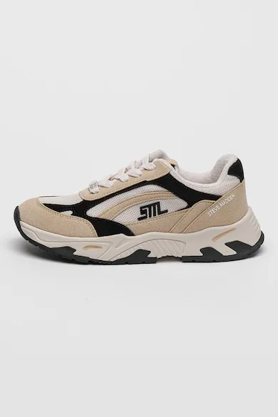 Pantofi sport cu piele intoarsa Sneak Peak-E - Alb/Negru/Bej