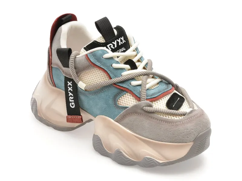 Pantofi sport albastri, 3281, din material textil si piele naturala