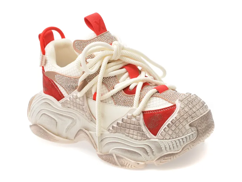 Pantofi sport albi, 9898, din material textil si piele naturala