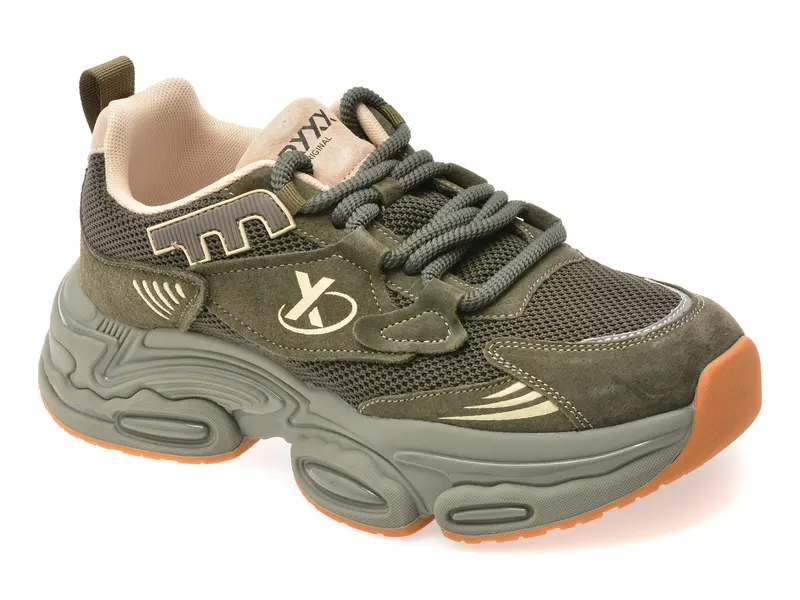Pantofi sport verzi, 9786, din material textil si piele naturala