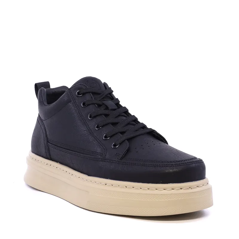 Sneakers high top bărbați negri din piele 1922BG6632N — imaginea 2