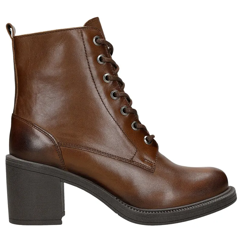 Botine damă din piele maro închis cu toc