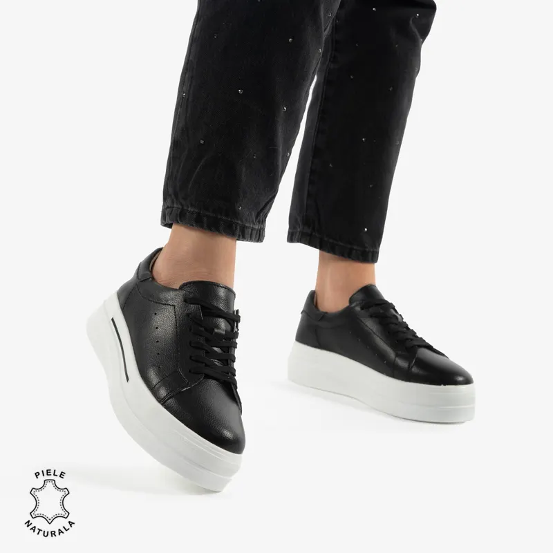 PANTOFI CASUAL DE DAMA DIN PIELE NATURALA CRL0769 NEGRU