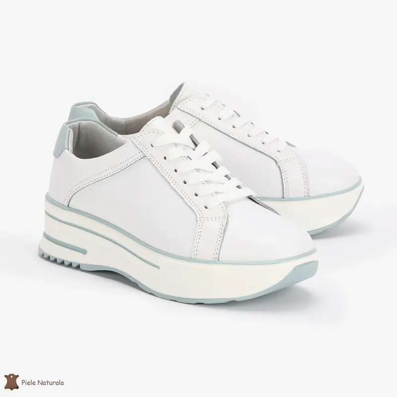 Pantofi Casual de dama din Piele naturala cu talpa groasa CRL0493 ALB