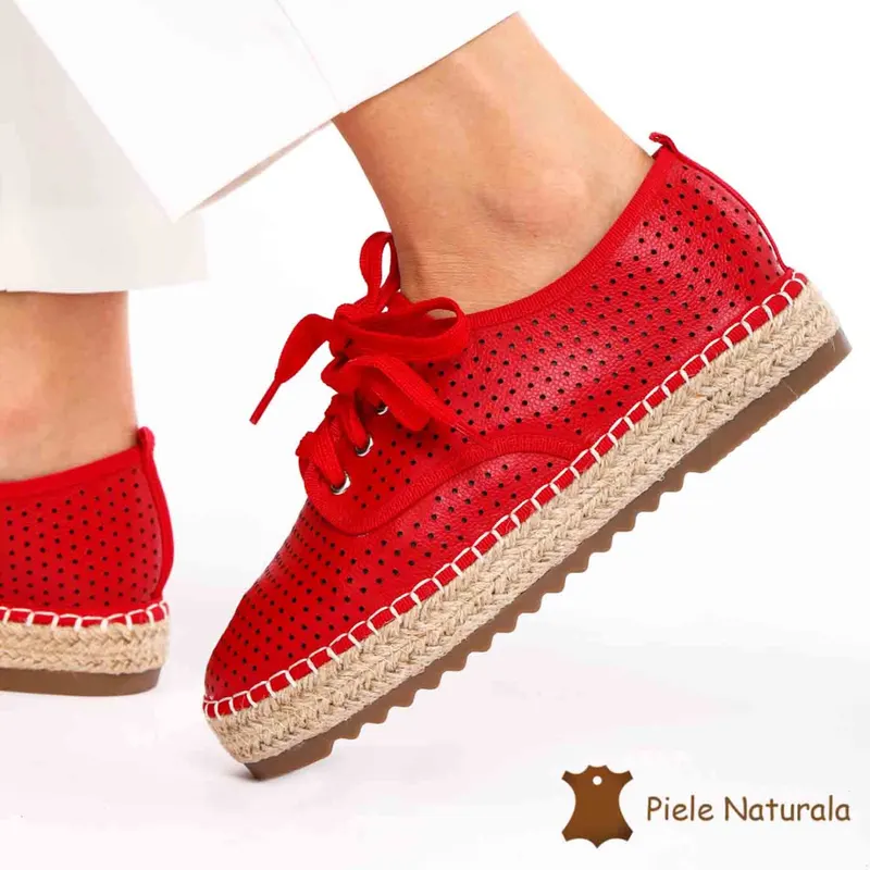 Pantofi casual dama din Piele naturală CRL0153 ROSU