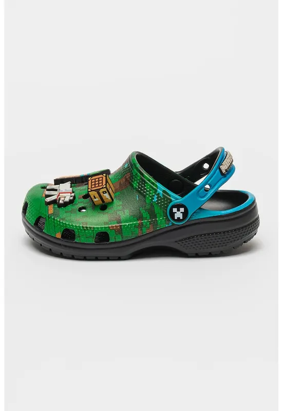 Saboti slingback cu model clasic si imprimeu desene animate - Albastru pastel/Negru/Verde aquamarin