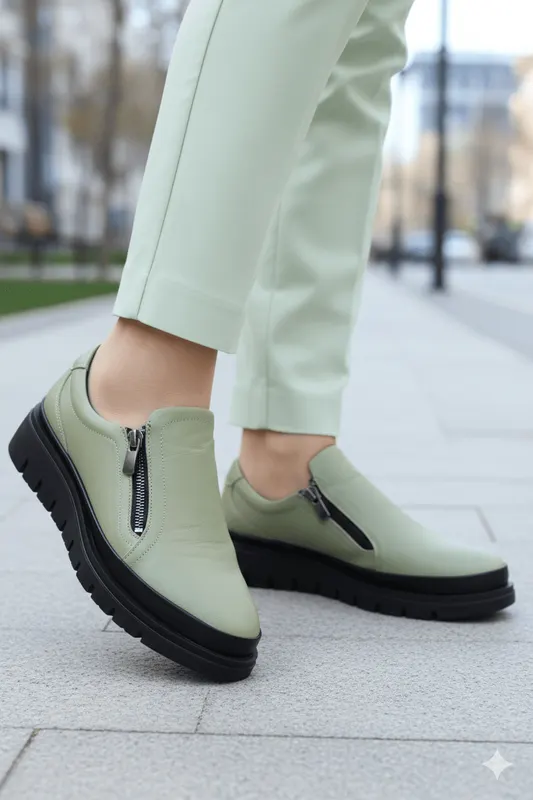 Pantofi Casual din Piele cu Fermoar - VIA AVOCADO