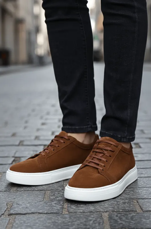 Pantofi Casual din Piele Intoarsa Maro cu Siret - EDY CAMEL