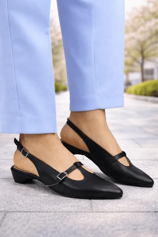 Pantofi Eleganti Toc Mic cu Decupaj din Piele Negri - ELYM BLACK