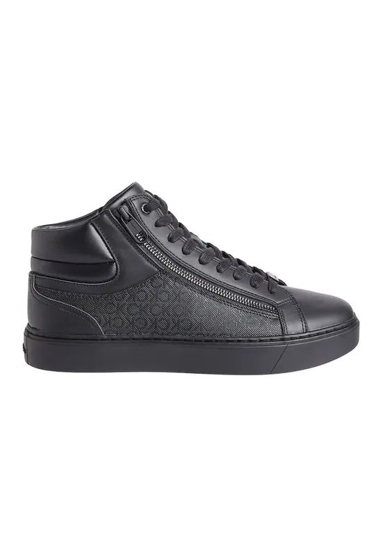 Pantofi sport de piele ecologica si piele cu logo - Negru