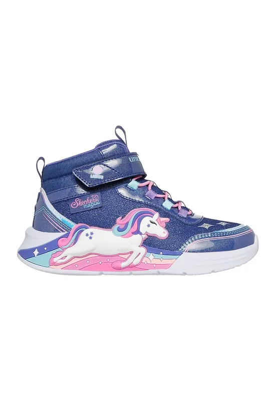 Pantofi sport cu aspect stralucitor si lumina led Unicorn Chaser - Albastru prafuit/Roz