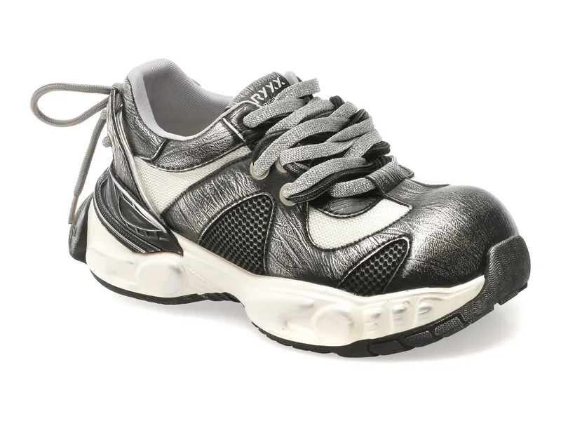 Pantofi sport negri, 2063, din material textil si piele naturala