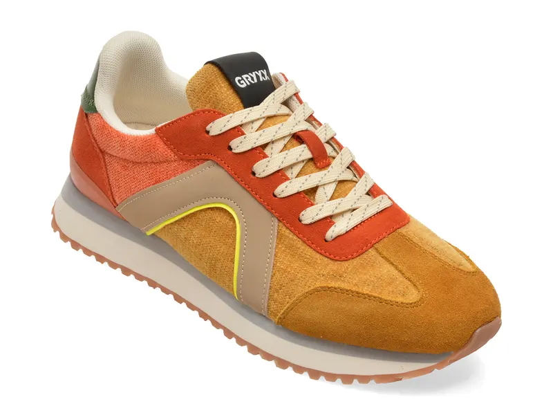 Pantofi sport galbeni, 24294, din material textil si piele naturala