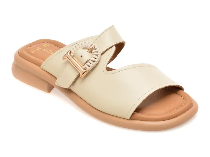 Papuci GOLD DEER bej, 22040, din piele naturala