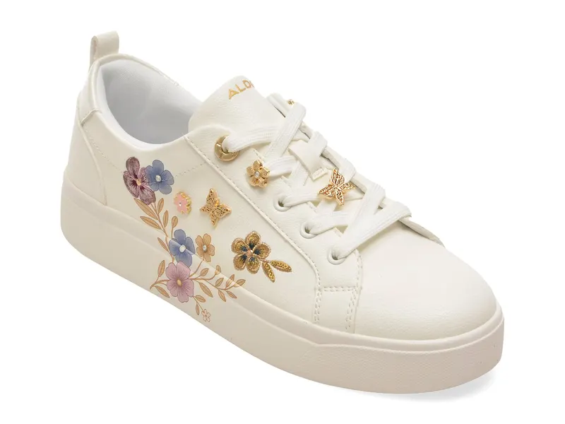 Pantofi sport albi, SPRINGFLOWERS 182, din piele ecologica
