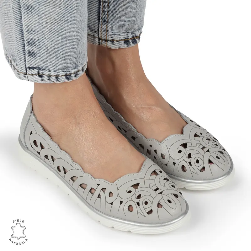 BALERINI dama din Piele naturala PERFORATA SLIP-ON CRL1357 GRI