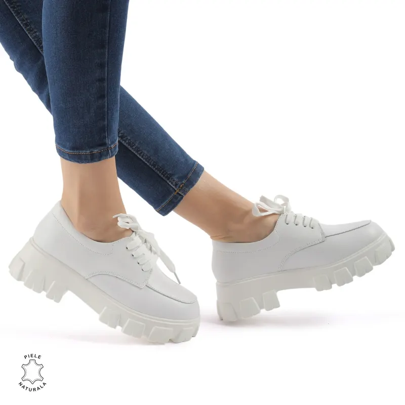 Pantofi casual dama din Piele naturală CRL0109 ALB