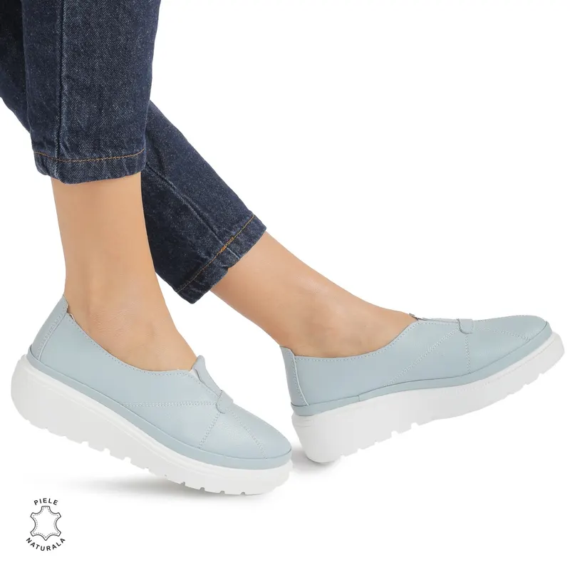 Pantofi Casual de dama din Piele Naturala CRL0918 ALBASTRU