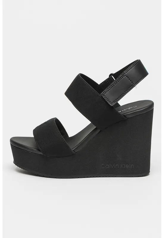 Sandale cu platforma si inchidere cu velcro - Negru