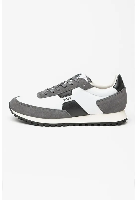 Pantofi sport din material textil cu garnituri din piele intoarsa Parkour - Alb/Negru/Gri antracit