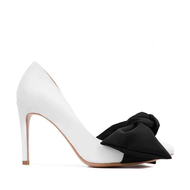 Pantofi Samantha cu Funda, Piele Naturala, Alb/Negru