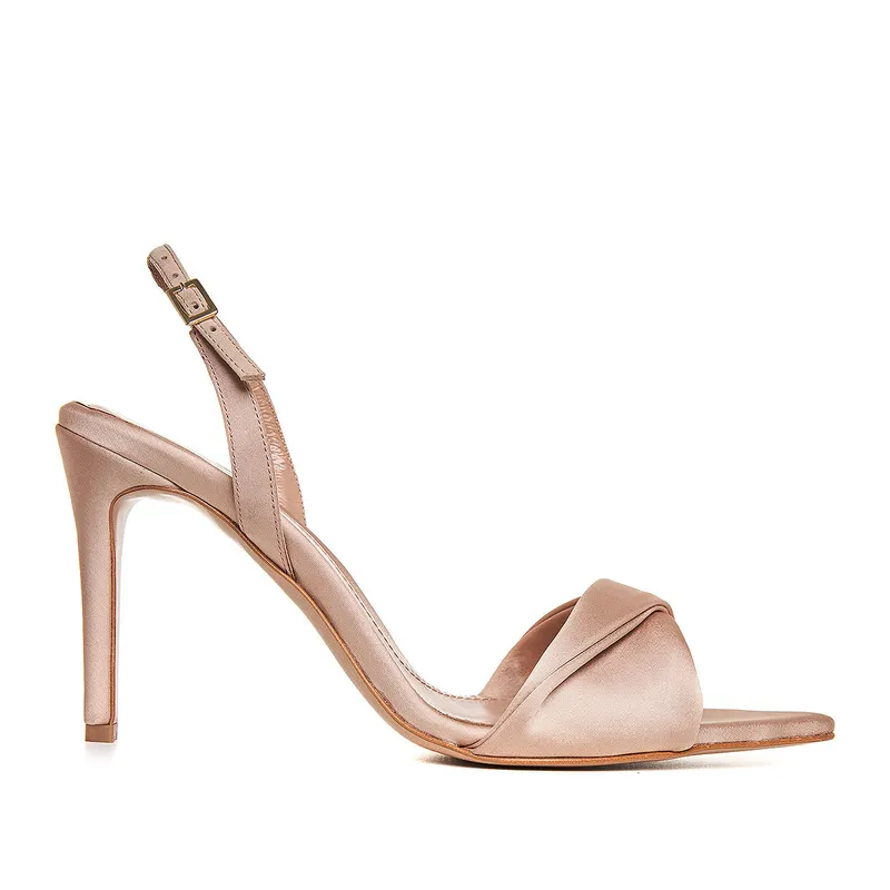 Sandale Cleo Satin, Varf Ascutit, Nude-Auriu