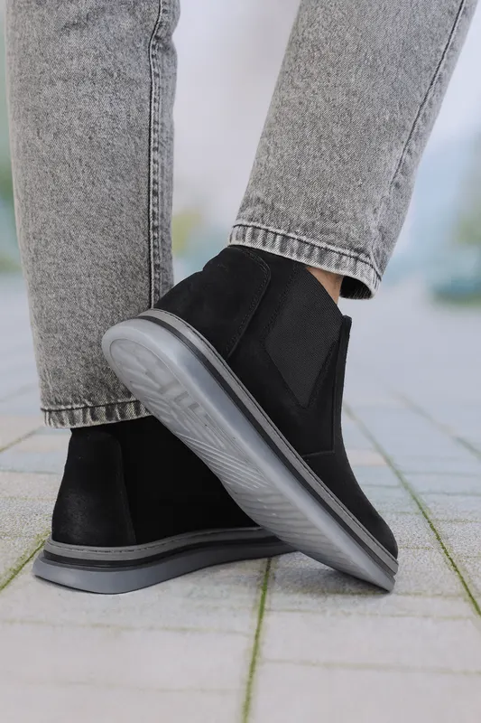 Ghete Casual Barbati din Piele Intoarsa Negre - ZINO