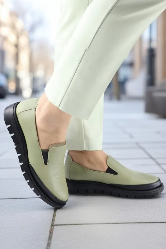 Pantofi Casual din Piele cu Elastic - VEA AVOCADO