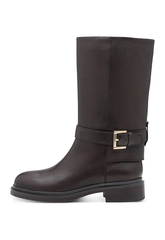 Cizme mid-calf din piele - Maro inchis
