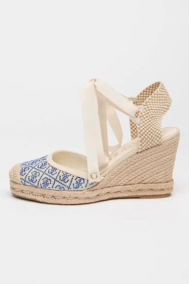 Espadrile wedge cu strasuri - Alb fildes/Albastru royal